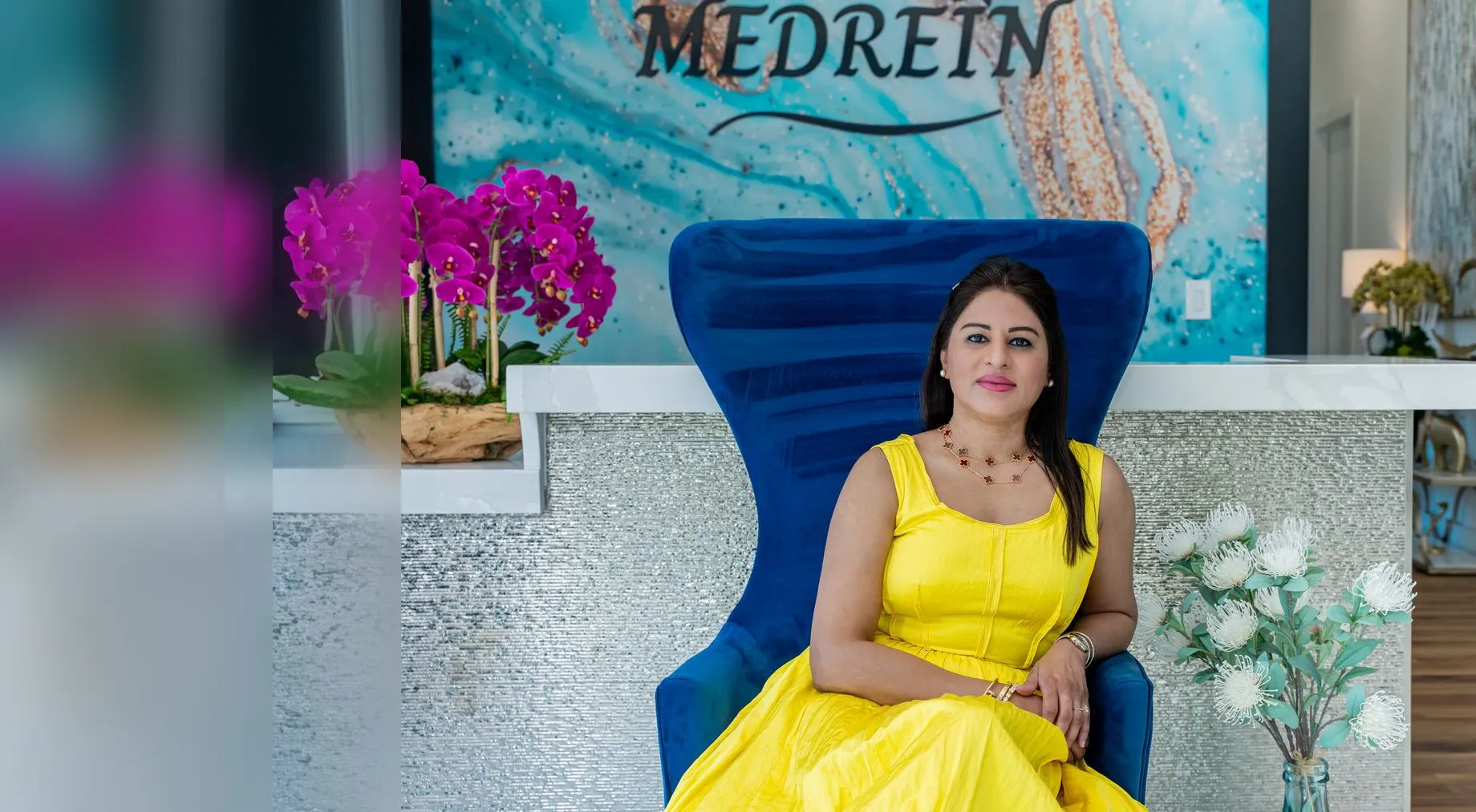 Dr. Haritha Mikkilineni, MD, in the reception area of the Medrein Health clinic in Southlake, TX
