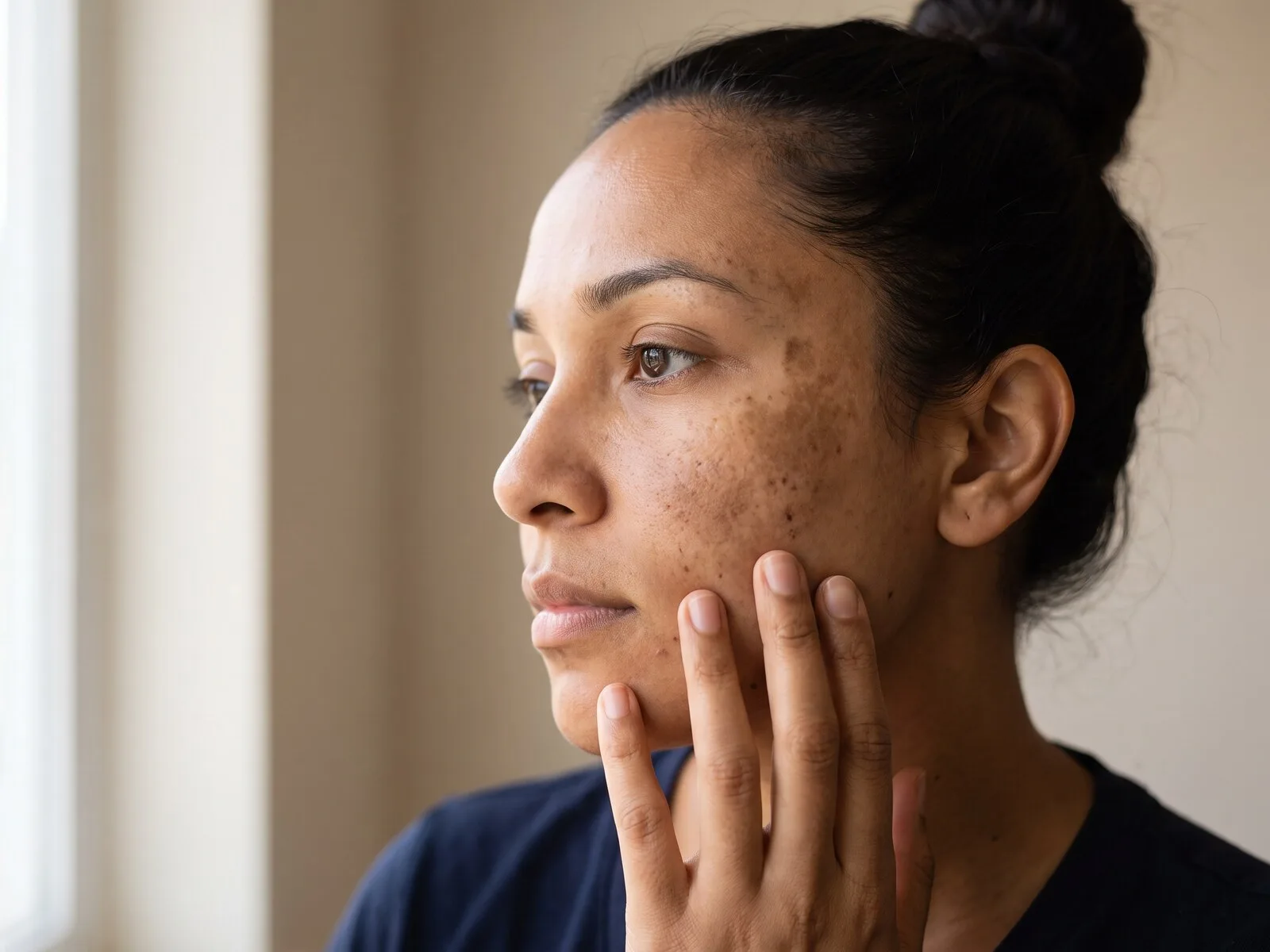 Close-up of clear, healthy facial skin representing GHK-Cu copper peptide skin and hair support at Medrein Health in Southlake, TX