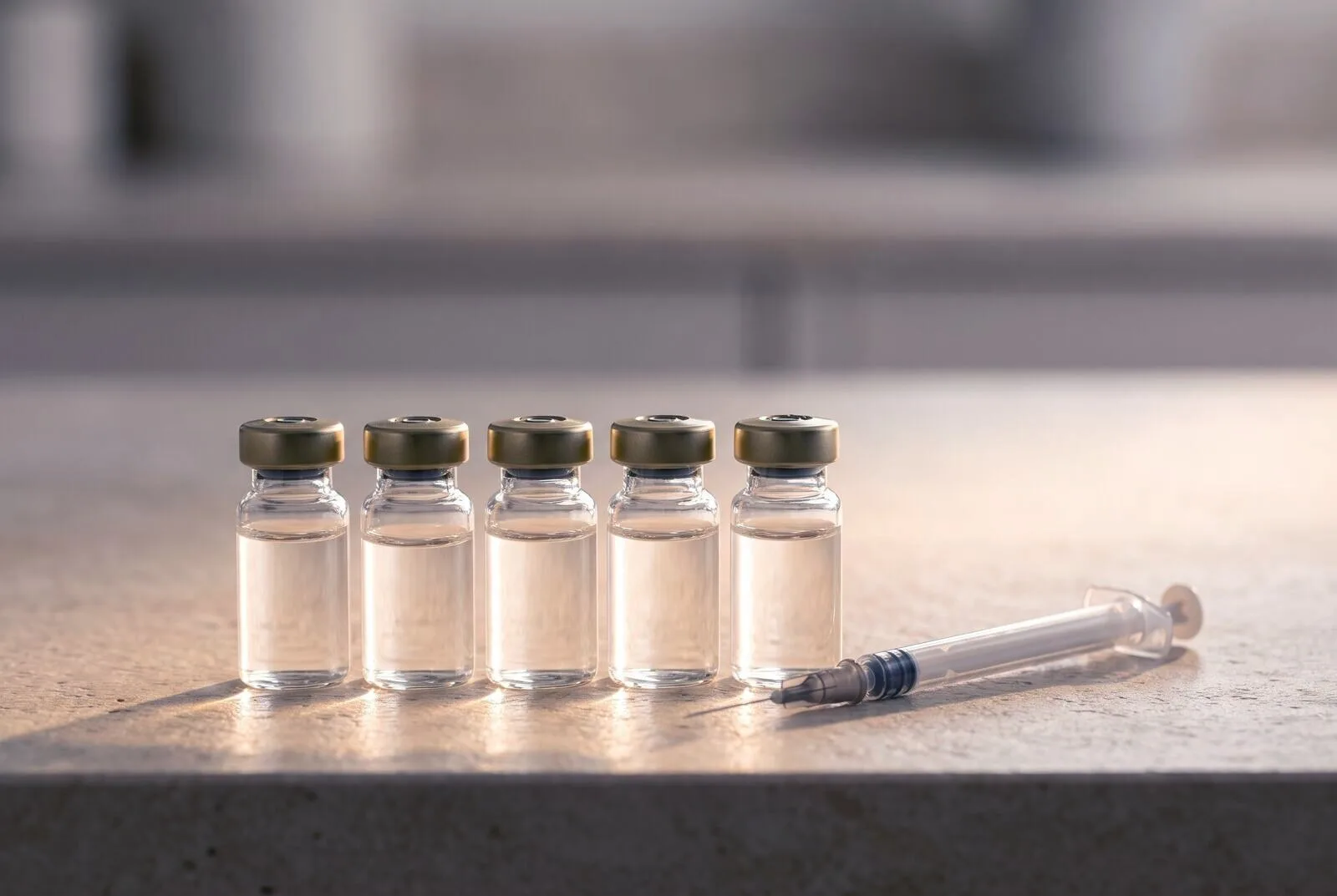 Tray of compounded peptide vials prepared for a KLOW blend protocol at Medrein Health in Southlake, TX